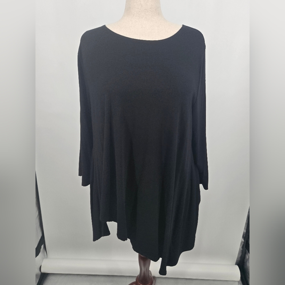 Lisa Bayne Black Loose Fit Tunic Asymetrical Hem Top XXL (6326)